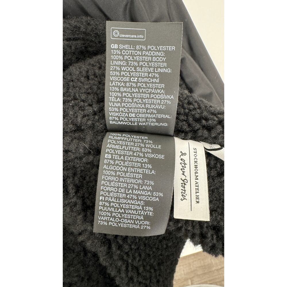 & Other Stories Stockholm Aviator Jacket Womens Large Black New Faux Shearling - Picture 13 of 16